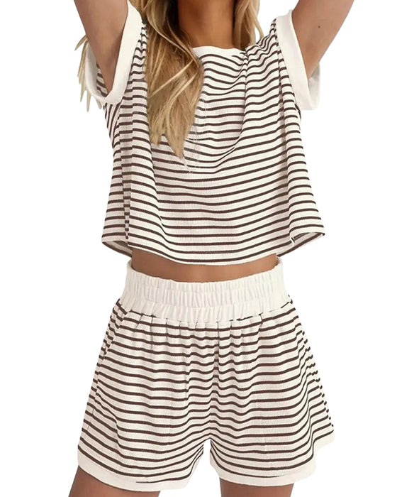 Sets Gestreept Kortmouwen Elastische Taille