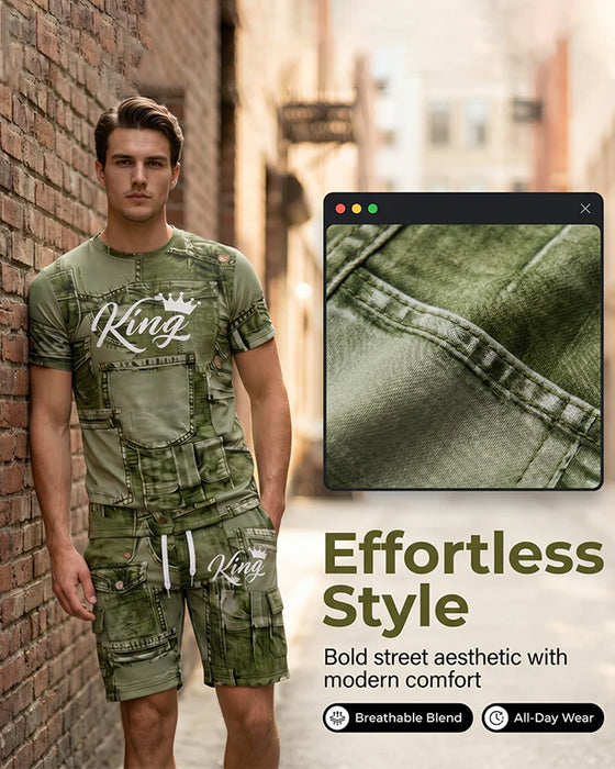 Herenset Met Rondhals Monogram-T-Shirt En Trekkoord-Shorts