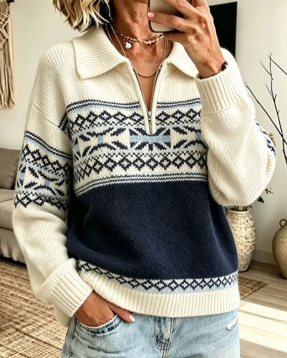 Pullover Reverse Rits Ruitpatroon Contrast