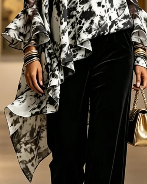 Blouse Inkt Tie-Dye Ruffle