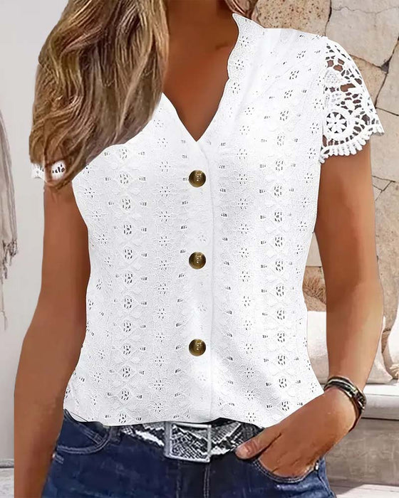 Blouse Effen Uitholling Korte Mouwen