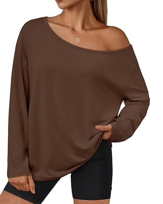 T-Shirt Een-Schouder Effen Lange Mouw
