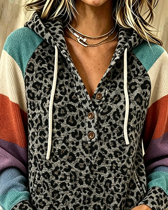 Hoodie Luipaard Kleurblok Knoop