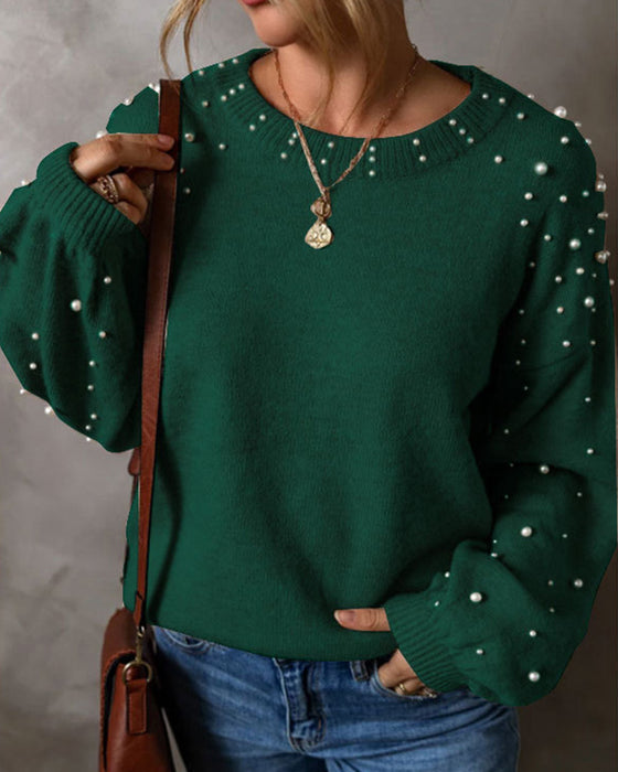 Pullover Met Kralen Lange Mouw Ronde Hals