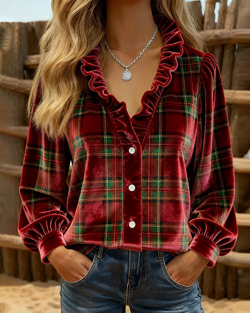 Top Met Franje Details, V-Kraag Ontwerp En Fluwelen Stof