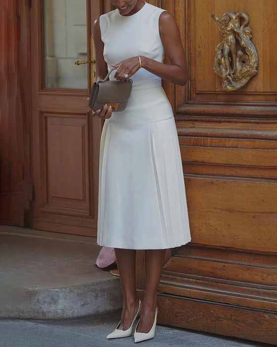 Mouwloze slanke mode-jurk met effen kleur