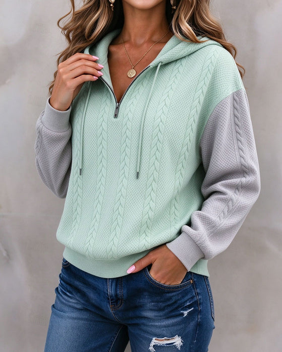 Sweatshirt Met Capuchon Rits Contrast