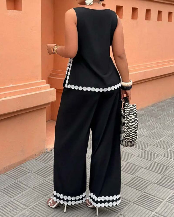Set Mouwloos Ronde Hals Top Wijde Pijp Lange Broek