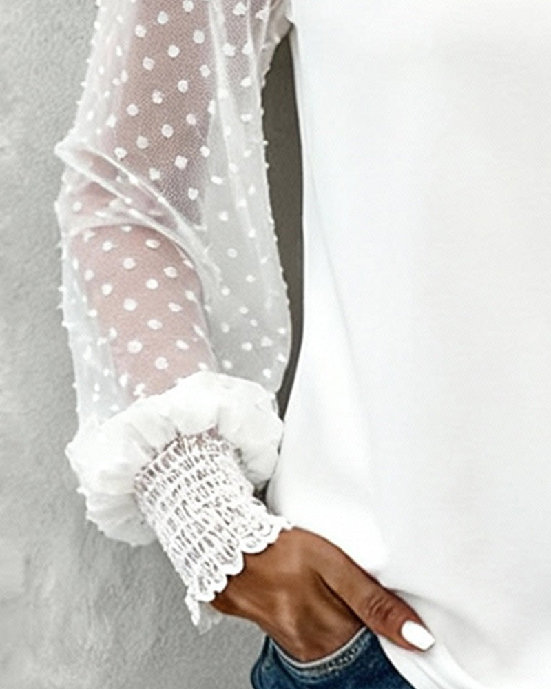 Effen Blouse Met Lantaarnmouwen En Patchworkdetails