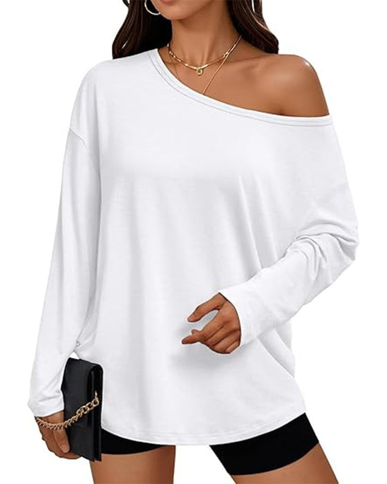 T-Shirt Een-Schouder Effen Lange Mouw