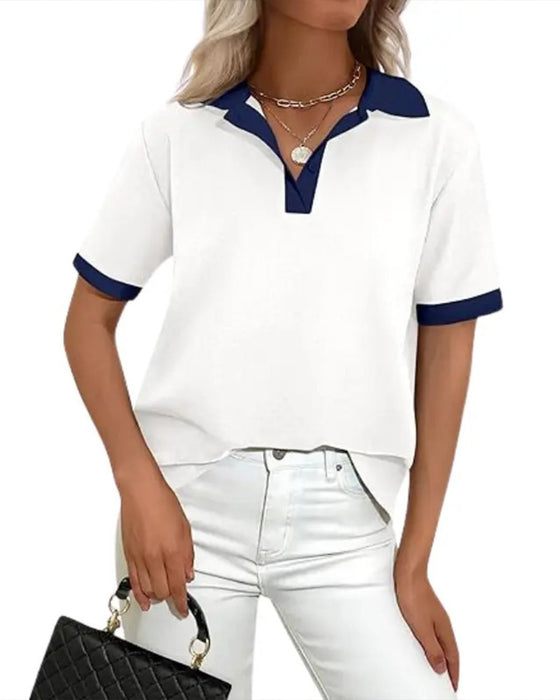 T-Shirt Polo Kraag Kleurblok Korte Mouw