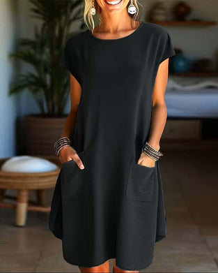 Jurk Zakdetail Ronde Hals Kortmouw