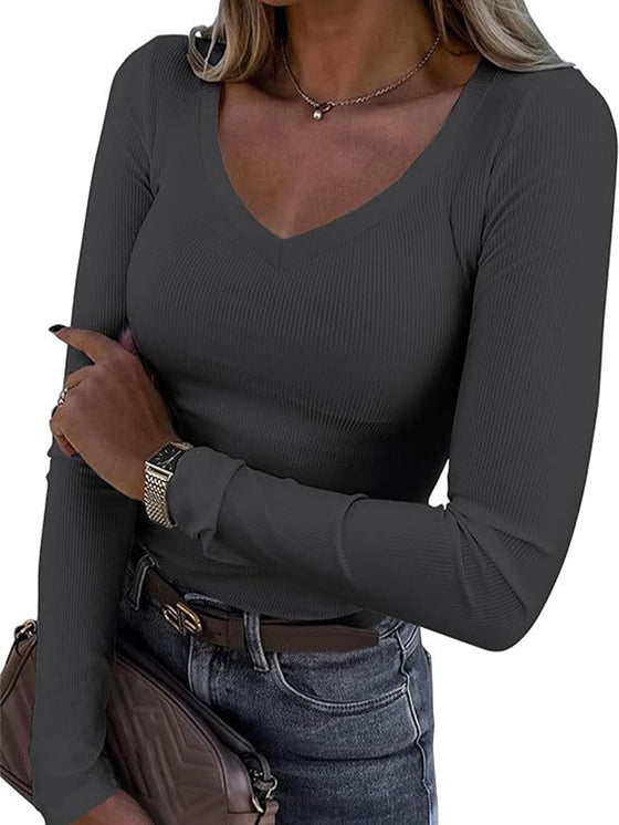 Top V-hals Slim Lange Mouw