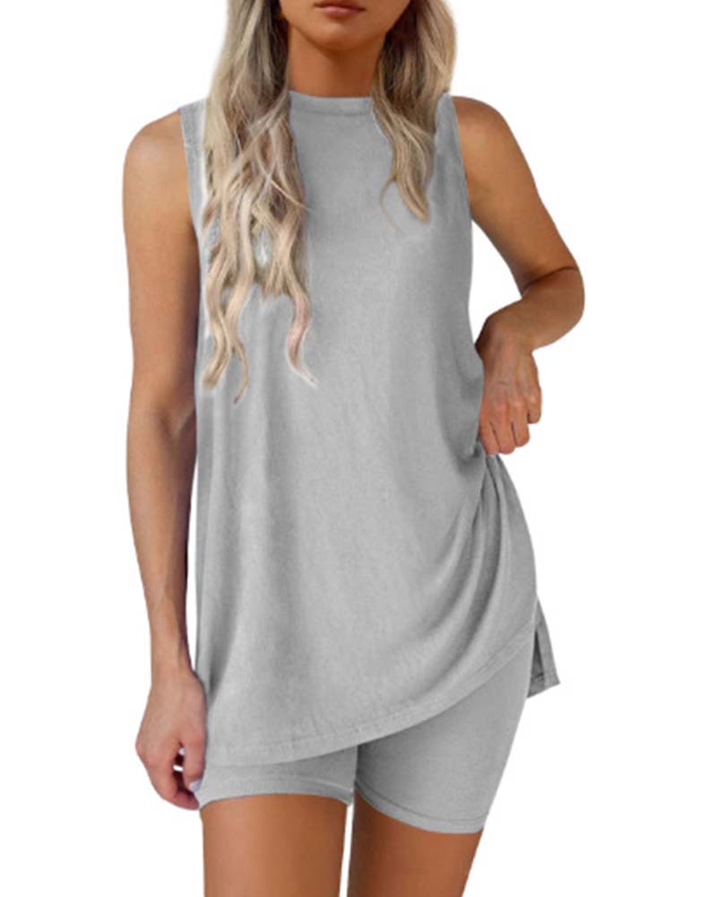 Set Mouwloze Top En Shorts Effen