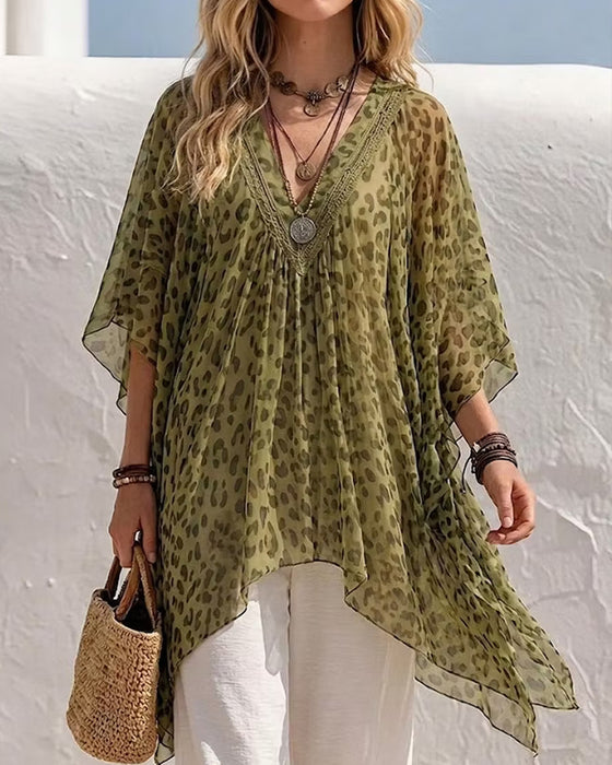 Blouse V-Hals Onregelmatig Luipaard