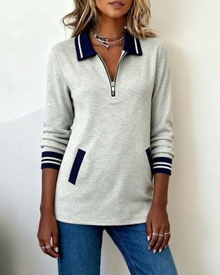 Oversized Sweatshirt Met Revers, Rits En Contrastkleur