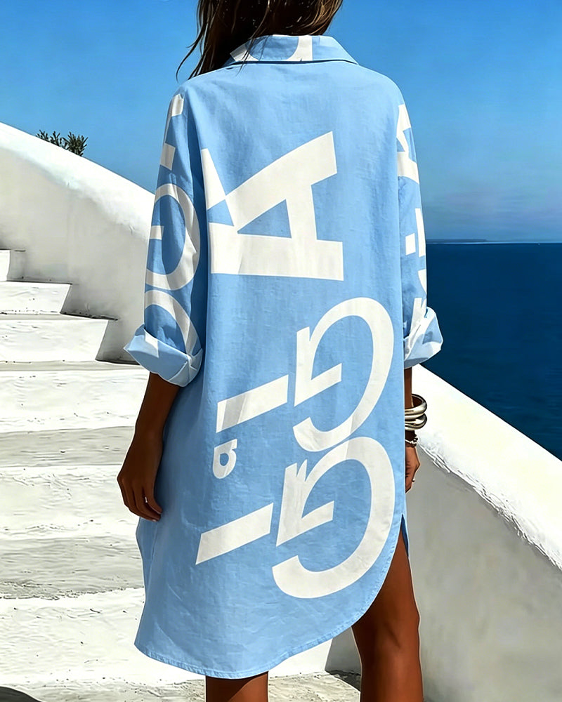 Jurk Letter Print Knoop Lange Mouw