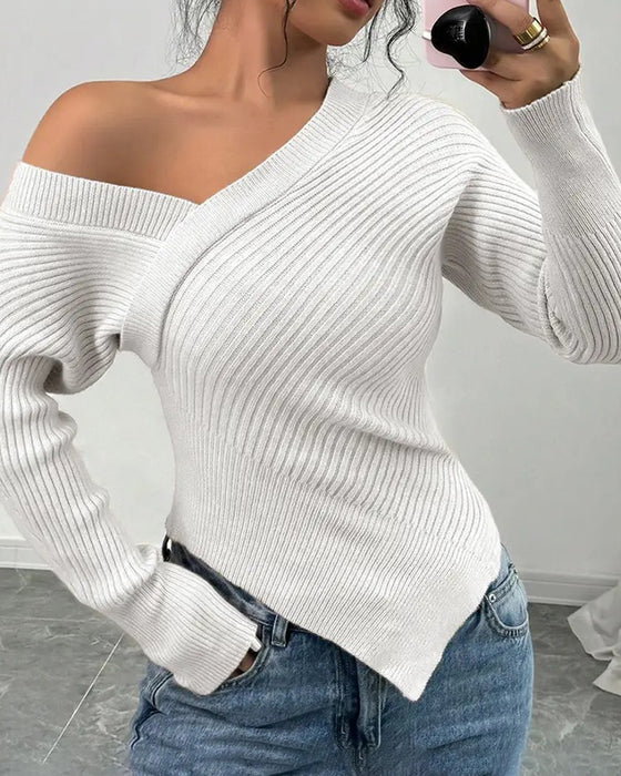 Pullover Één Schouder Effen Kleur