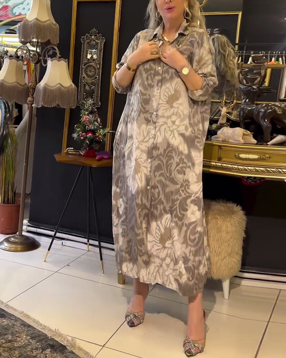 Vintage jurk met reversknopen en print