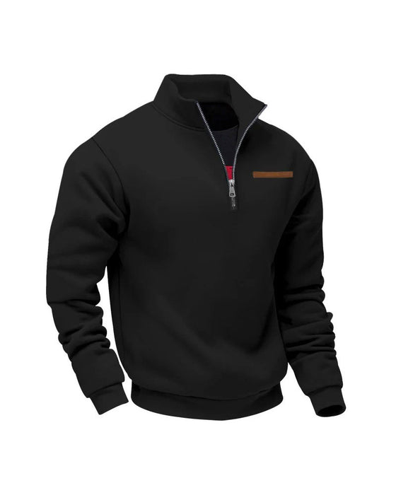 Sweatshirt Effen Kleur Staande Kraag Rits