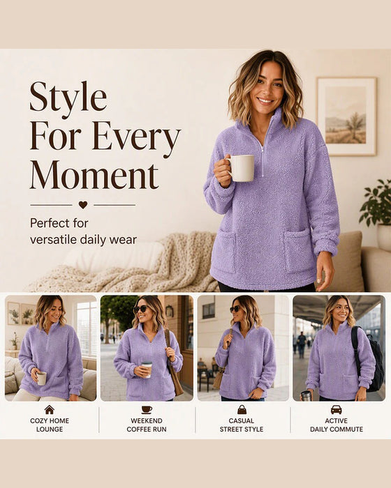 Sweatshirt Effen Kleur Opstaande Kraag