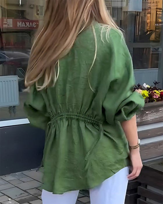 Blouse Elastische Taille Lantaarn Mouw