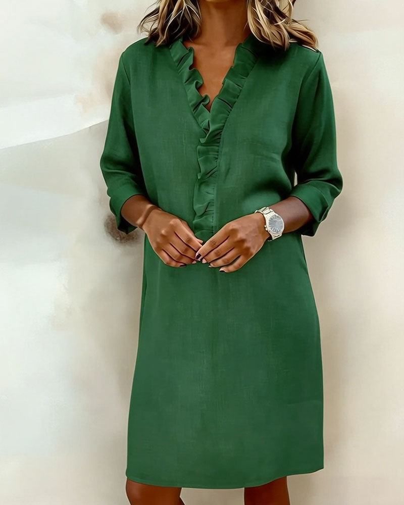 Jurk Gerimpelde V-Hals Effen Kleur