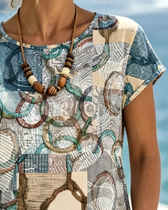 Jurk Rondhals Geometrisch Patchwork Print