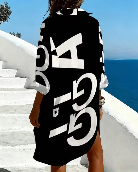 Jurk Letter Print Knoop Lange Mouw