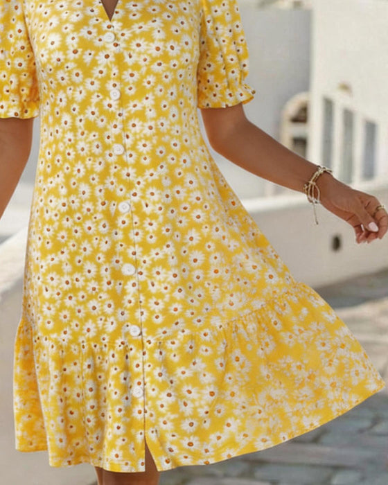 Jurken Daisy Print V-Hals