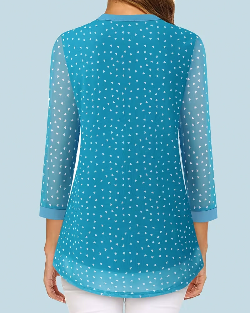 Top V-Hals Gedrukt Chiffon