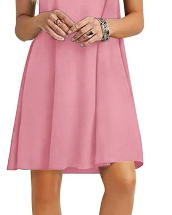Jurk Ruffle Korte Mouw Ronde Hals