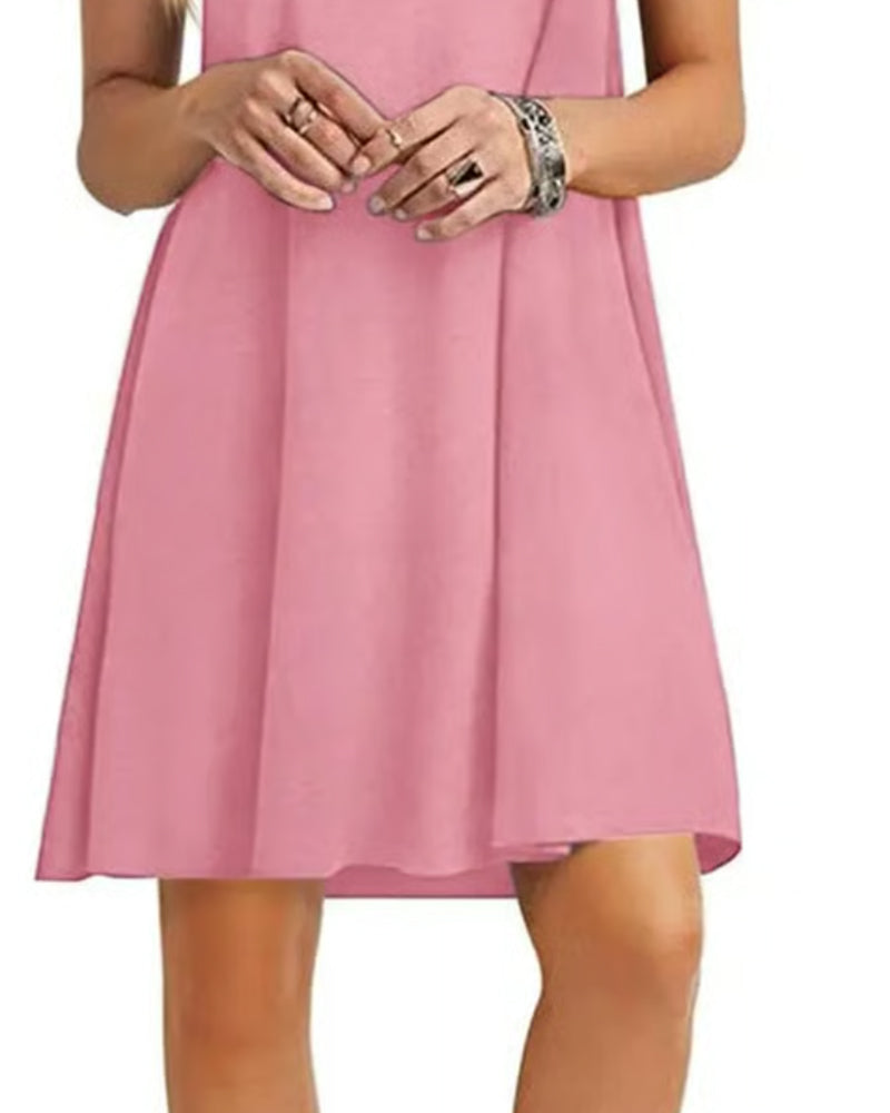 Jurk Ruffle Korte Mouw Ronde Hals