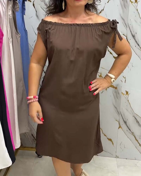 Jurk Off-Shoulder Stropdas Effen