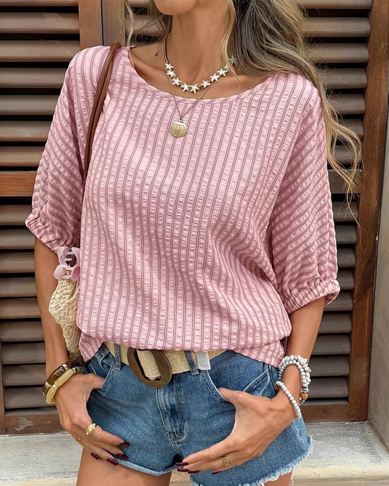 T-Shirt Casual Plus Size Verticale Streep