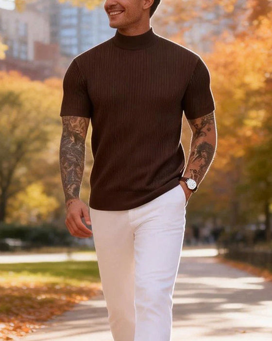 T-Shirt Mock Neck Heren Korte Mouw
