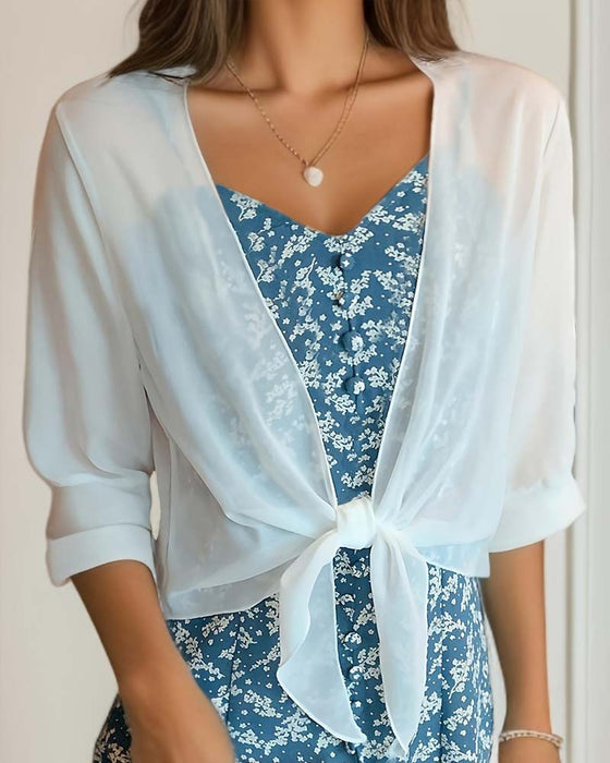 Cover-Up Sheer Chiffon Korte Mouw Zonbescherming