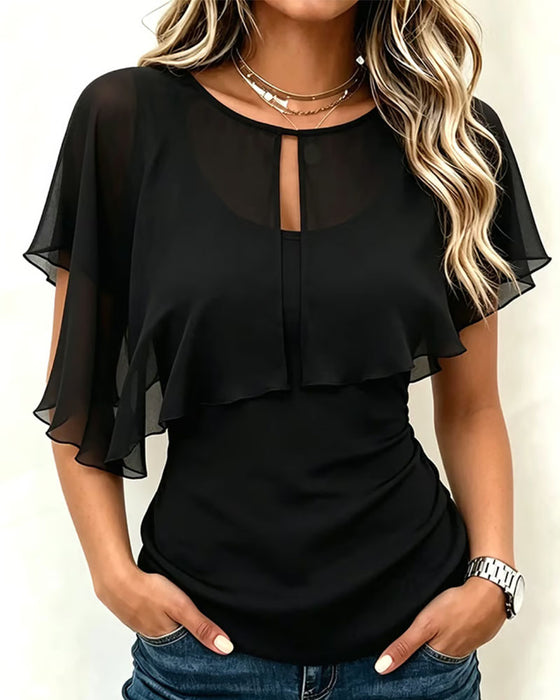 Top Uitsparing Bretels Ruches Effen Kleur