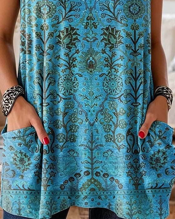 Tank Top Ronde Hals Print Zijzak