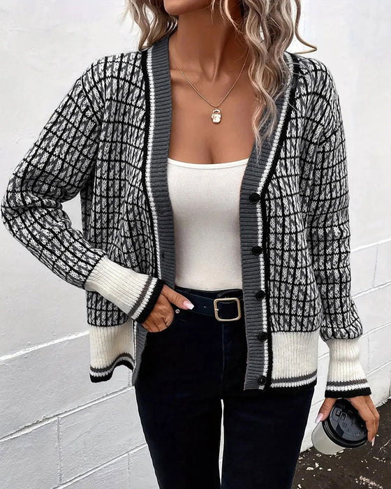 Cardigan Vintage Ruit Knoopsluiting