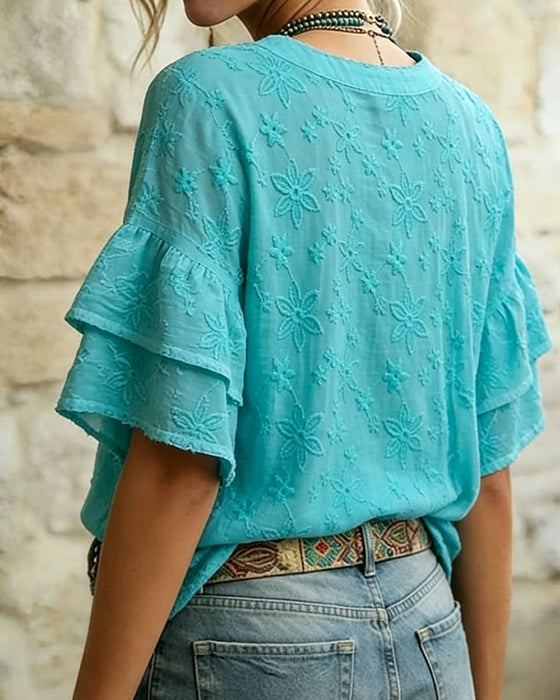 Blouse Dubbele Laag Ruffle Mouw