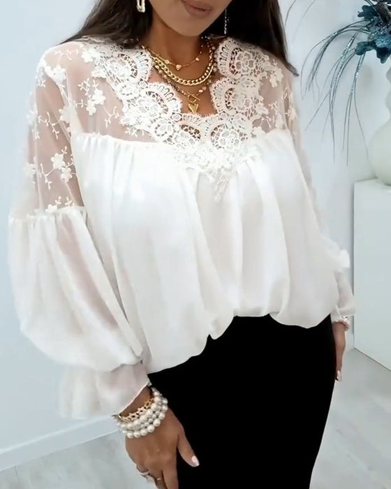 Blouse Kant Gepaneleerd Ballonmouw