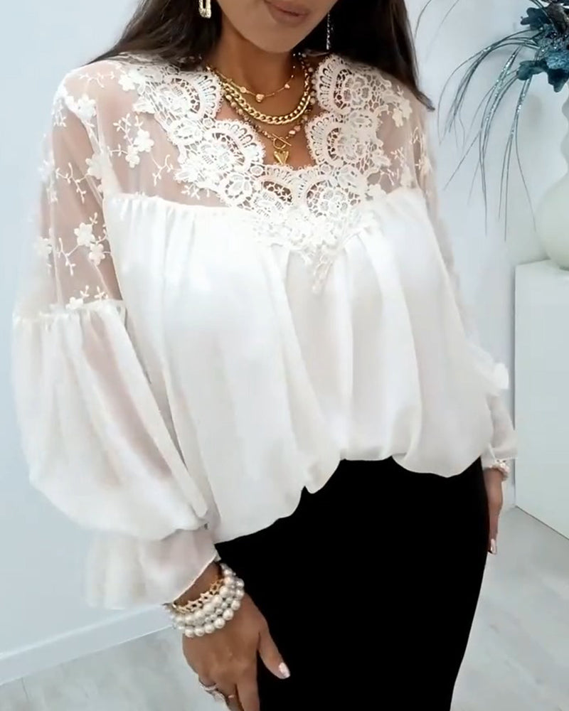 Blouse Kant Gepaneleerd Ballonmouw