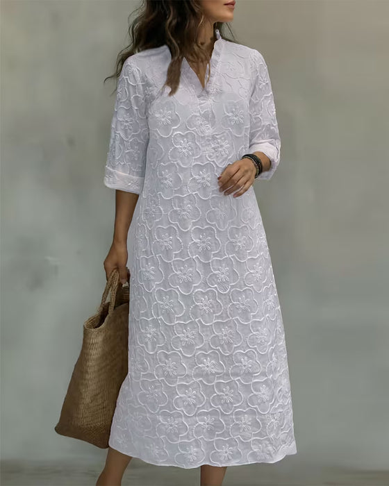 Jurk V-Hals Kant Trim Effen