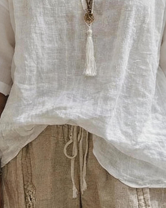 Top V-Hals Half Mouw Effen