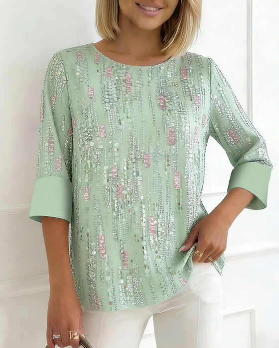 Blouse Casual Ronde Hals Print Half Mouw