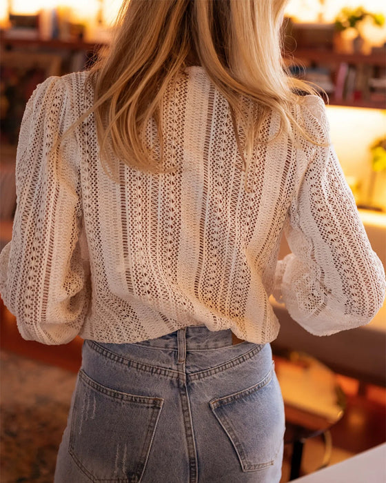 Blouse V-Hals Effen Lange Mouw
