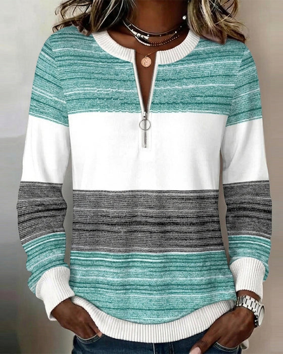 Sweatshirt Met Ronde Hals Rits Gestreept Contrast