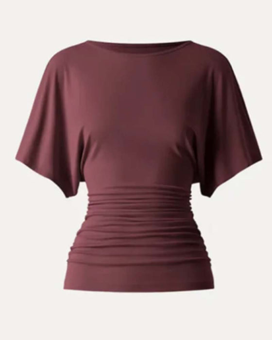 Blouse Casual Effen Geplooid Korte Mouw