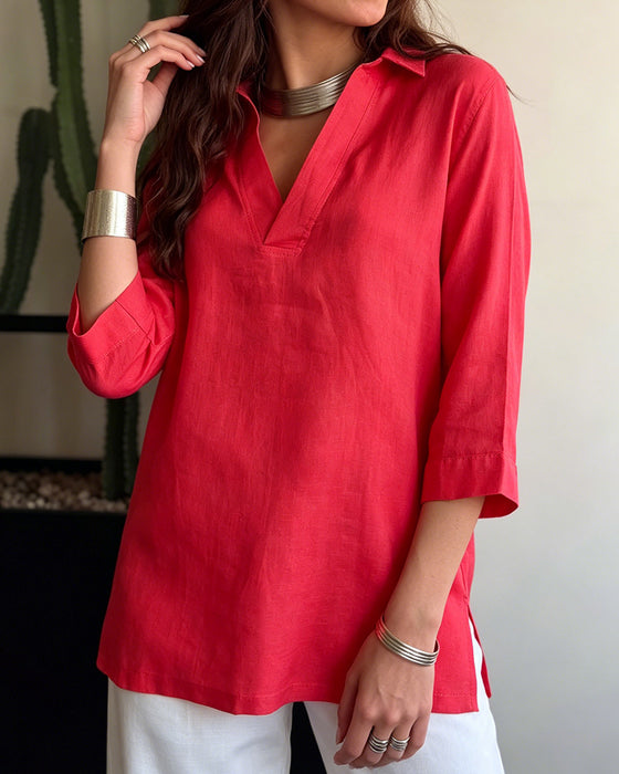 Blouse Casual V-Hals Effen Kleur